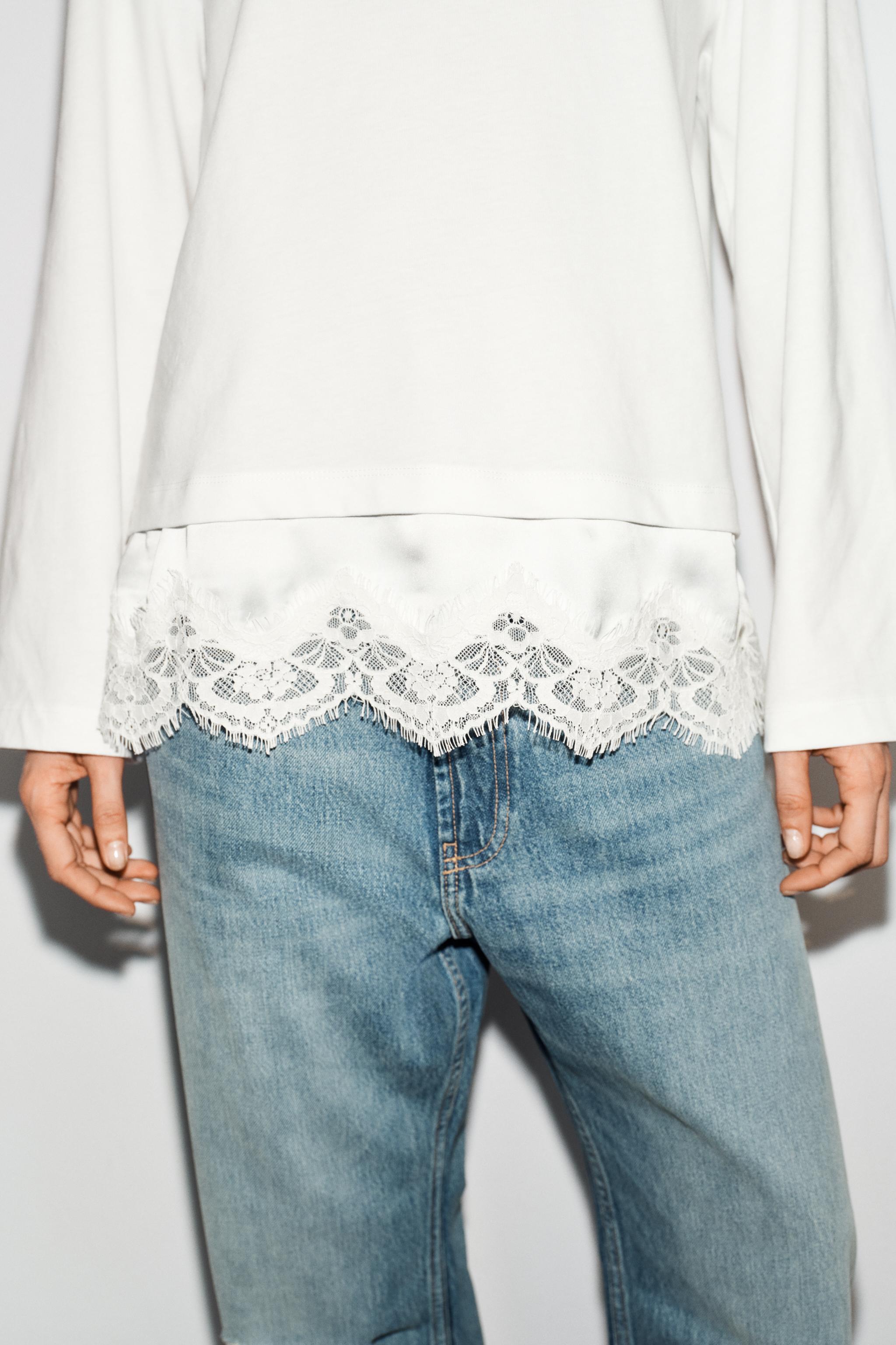 T-SHIRT EN MATIÈRES VARIÉES DENTELLE